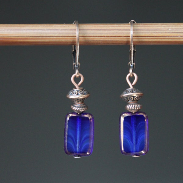 Blue Earrings Czech Glass Earrings Dangle Drop Earrings Small Earrings Gift for her Gift for women