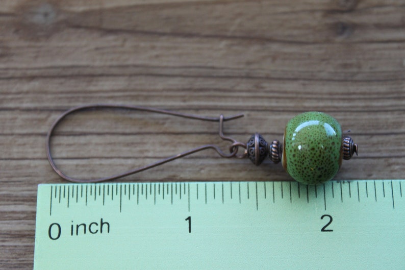 Green Earrings Ceramic Earrings Dangle Drop Earrings Earthy Earrings Rustic earrings Gift for women Gift for her image 2