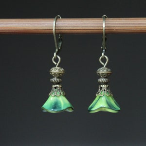 Green Earrings Dangle Drop Earrings Czech Glass Earrings Flower Earrings Gift For Women Gift for her image 8