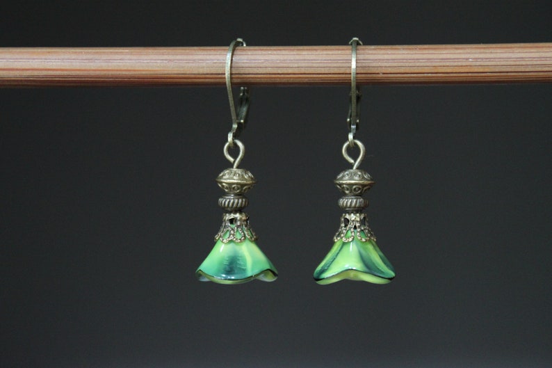Green Earrings Dangle Drop Earrings Czech Glass Earrings Flower Earrings Gift For Women Gift for her image 8