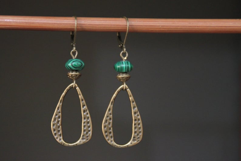 Green Brass Earrings Dangle Boho Earrings Boho Jewelry Gifts for women Earrings Gift for her Gifts image 4