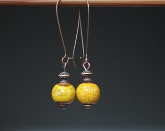 Yellow Mustard Earrings Ceramic Earrings Dangle Drop Earrings Earthy Earrings Rustic Earrings Gift For Women