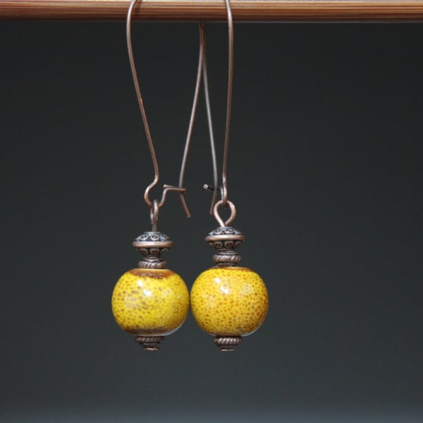 Yellow Mustard Earrings Ceramic Earrings Dangle Drop Earrings Earthy Earrings Rustic Earrings Gift For Women