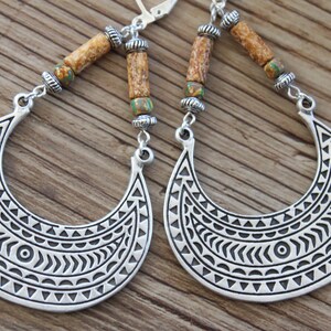 Yellow Boho Earrings, Silver dangle earrings, Large Boho jewelry, Bohemian earrings, Statement Earrings, Ethnic Earrings, Hippie earrings image 6