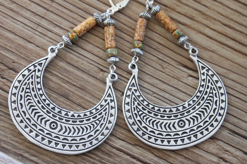 Yellow Boho Earrings, Silver dangle earrings, Large Boho jewelry, Bohemian earrings, Statement Earrings, Ethnic Earrings, Hippie earrings image 6