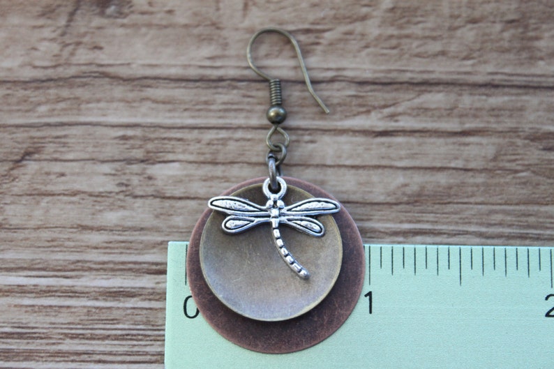 Boho Earrings Dangle Earrings Mixed Metal Earrings Dragonfly Earrings Boho Jewelry Gift for women Nature lover Gift image 2