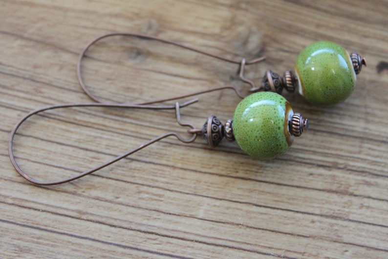 Green Earrings Ceramic Earrings Dangle Drop Earrings Earthy Earrings Rustic earrings Gift for women Gift for her image 9