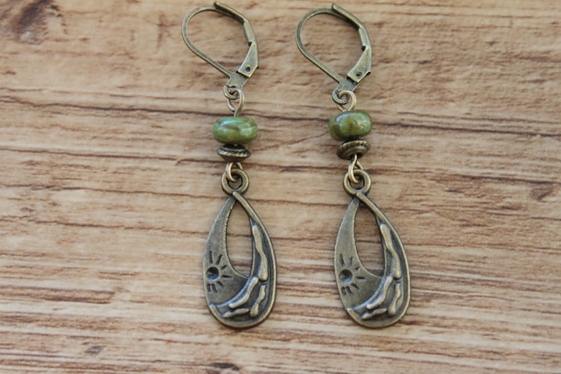 Green Brass Boho Earrings Dangle Drop Earrings Boho Jewelry Gift for women Gift For Her image 4