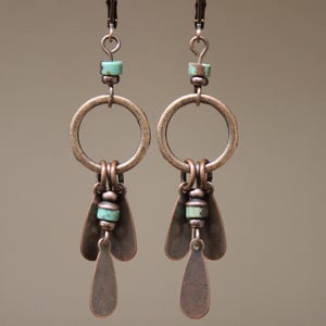 Turquoise Copper Earrings, Dangle Drop Earrings, Long Boho Earrings, Bohemian Earrings, Boho jewelry, Ethnic Earrings, Gift for women