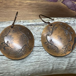 Hand Stamped Copper Leaf Earrings, Dangle Boho Earrings, Bohemian Earrings, Boho Jewelry, 7th Anniversary, Nature Lover Gifts