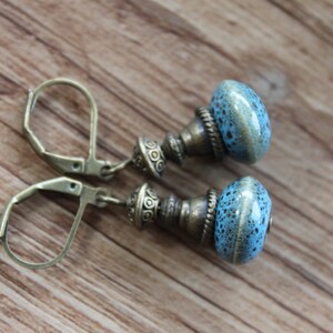 Blue Ceramic Earrings, Dangle Drop Earrings, Rustic Earrings, Earthy Earrings, Blue Jewelry, Gift For women image 3