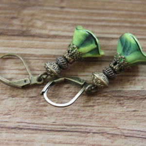 Green Earrings Dangle Drop Earrings Czech Glass Earrings Flower Earrings Gift For Women Gift for her image 6