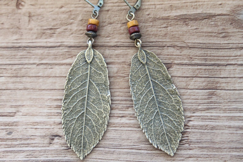 Turquoise Boho Earrings, Dangle Leaf Earrings, Bohemian Earrings, Boho Jewelry, Brass Earrings, Nature Lover Gift Earrings image 10