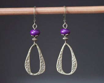 Purple Earrings Boho Earrings Dangle Drop Earrings Boho jewelry Brass Earrings Gifts For women Gift for her