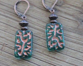 Emerald Green Earrings Czech Glass Earrings Dangle Earrings Drop Earrings Gift for women