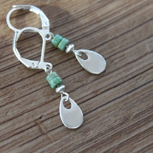 Tiny Turquoise Sterling Silver Earrings Dangle Earrings Drop Earrings Minimalist Earrings Dainty Earrings Gift for women