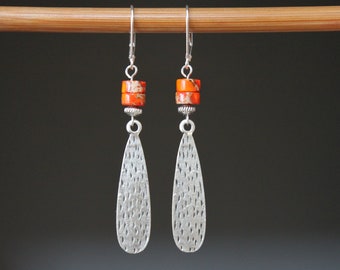 Orange Silver Boho Earrings / Dangle Earrings / Boho Jewelry / Bohemian Earrings / Gifts for women
