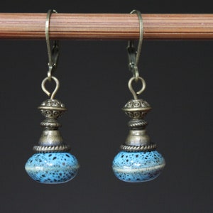 Blue Ceramic Earrings, Dangle Drop Earrings, Rustic Earrings, Earthy Earrings, Blue Jewelry, Gift For women image 4