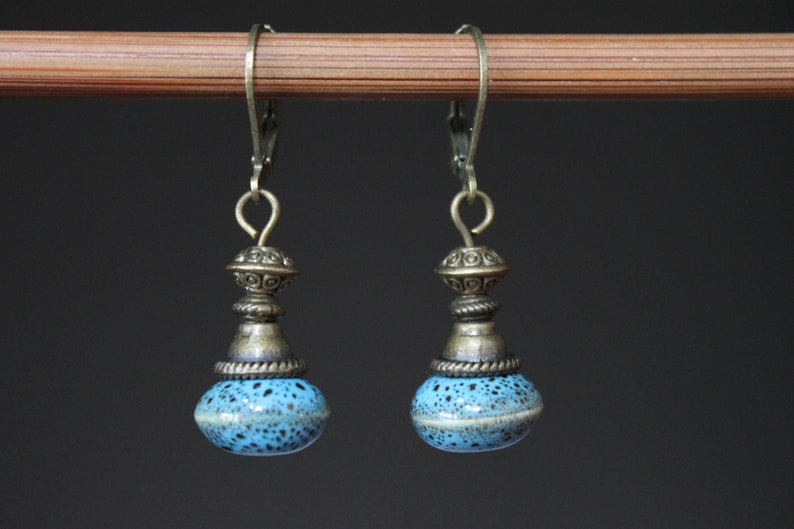 Blue Ceramic Earrings, Dangle Drop Earrings, Rustic Earrings, Earthy Earrings, Blue Jewelry, Gift For women image 4