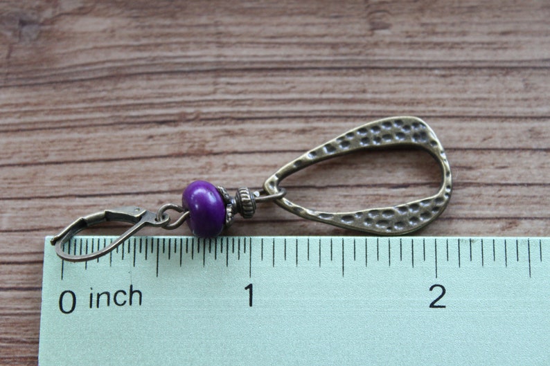 Purple Earrings Boho Earrings Dangle Drop Earrings Boho jewelry Brass Earrings Gifts For women image 3