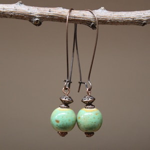 Green Earrings, Ceramic Earrings, Dangle Earrings, Drop Earrings, Earthy Earrings, Gift for women