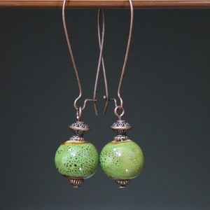 Green Earrings Ceramic Earrings Dangle Drop Earrings Earthy Earrings Rustic earrings Gift for women Gift for her image 4