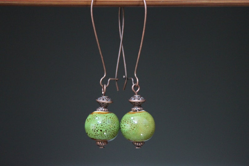 Green Earrings Ceramic Earrings Dangle Drop Earrings Earthy Earrings Rustic earrings Gift for women Gift for her image 4