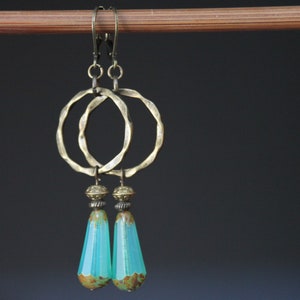 Aqua Green Earrings Dangle Drop Earrings Boho Earrings Czech Glass Earrings Gift for women Gift for Her