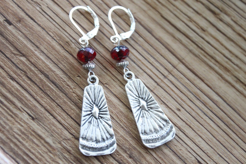 Red Boho Silver Dangle Earrings, Boho Jewelry, Bohemian Earrings, Czech Glass Earrings, Gift for Her, Gift for women image 7