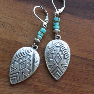 Turquoise Silver Earrings, Dangle Earrings, Boho Earrings, Boho Jewelry, Bohemian Earrings, Southwest Earrings, Western Jewelry image 6