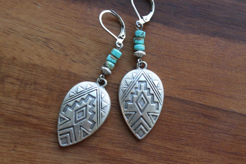 Turquoise Silver Earrings, Dangle Earrings, Boho Earrings, Boho Jewelry, Bohemian Earrings, Southwest Earrings, Western Jewelry image 6