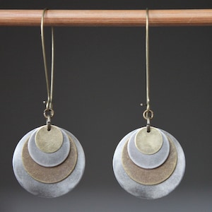 Silver Boho Earrings Dangle Earrings Mixed Metal Earrings Boho Jewelry Bohemian Earrings Rustic Earrings Gift women