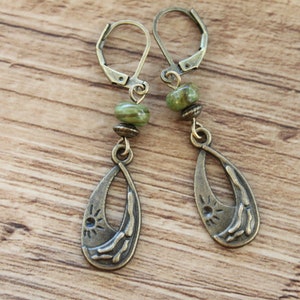 Green Brass Boho Earrings Dangle Drop Earrings Boho Jewelry Gift for women Gift For Her image 7