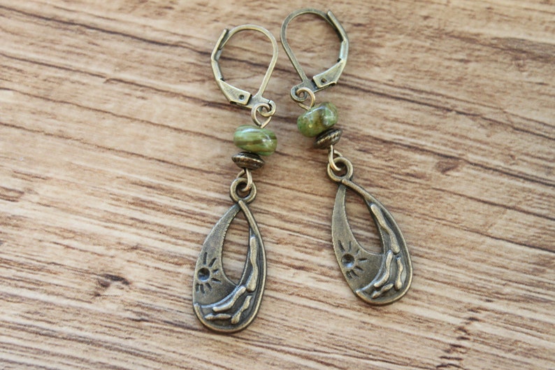 Green Brass Boho Earrings Dangle Drop Earrings Boho Jewelry Gift for women Gift For Her image 7