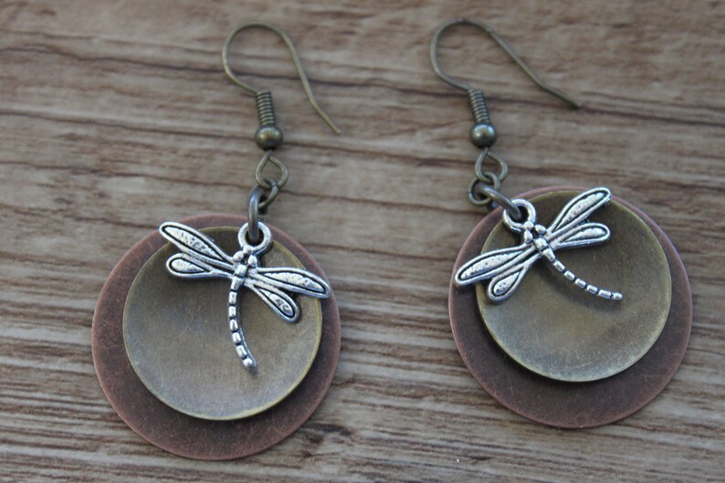 Boho Earrings Dangle Earrings Mixed Metal Earrings Dragonfly Earrings Boho Jewelry Gift for women Nature lover Gift image 5