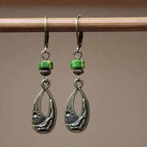 Green Brass Boho Earrings, Dangle Drop Earrings, Boho Jewelry, Gift for women, Gift For Her