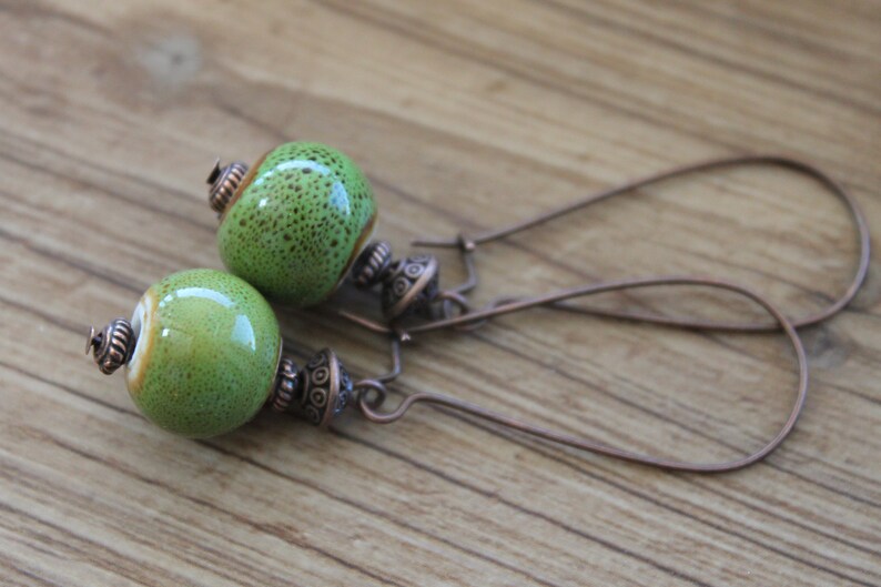 Green Earrings Ceramic Earrings Dangle Drop Earrings Earthy Earrings Rustic earrings Gift for women Gift for her image 7