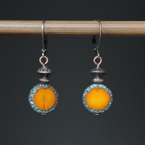 Orange Earrings, Czech Glass Earrings, Dangle Drop Earrings, Small Earrings, Orange Jewelry, Gift for women
