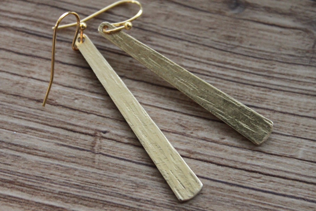 Hammered metal brass Gold dangle Earrings main image 1