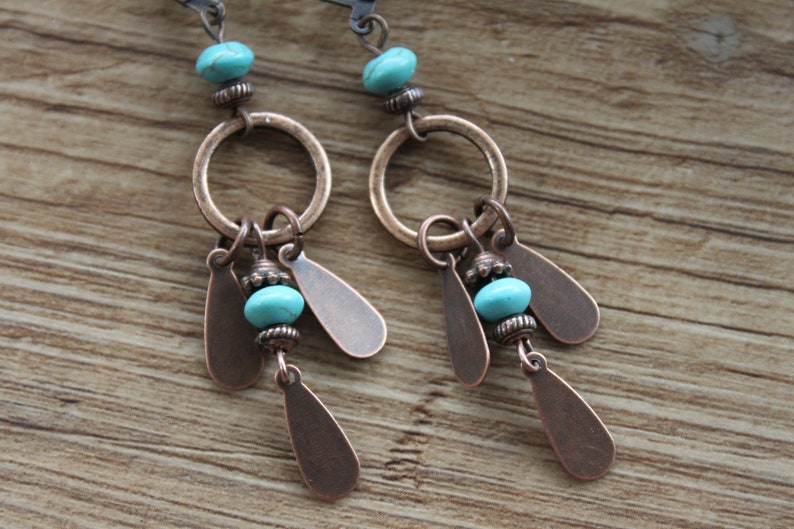 Turquoise Copper Earrings Dangle Drop Earrings Long Boho earrings Bohemian Earrings Boho jewelry Ethnic Earrings Gift for women image 7