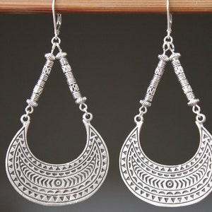 Large Silver Dangle Boho Earrings, Long Bohemian Earrings, Boho Jewelry, Bohemian, Statement Earrings, Ethnic Earrings, Hippie Earrings
