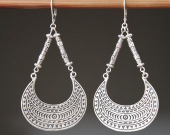 Large Silver Dangle Boho Earrings, Long Bohemian Earrings, Boho Jewelry, Bohemian, Statement Earrings, Ethnic Earrings, Hippie Earrings