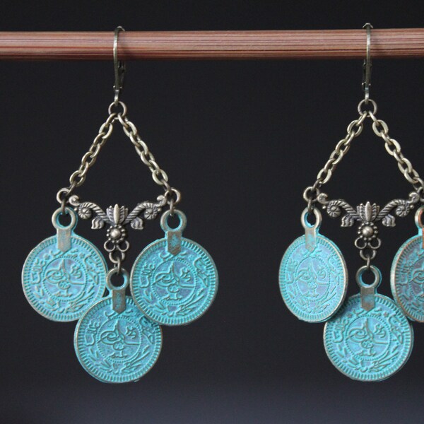 Large Turquoise Boho Earrings, Chandelier Earrings, Bohemian, Jewelry, Ethnic, Hippie, Gypsy, Statement earrings, Gift for women