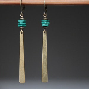 Emerald Green Earrings Dangle Drop Earrings Boho Earrings Stick Brass Earrings Boho Jewelry Birthday Gift for women Gift For Her