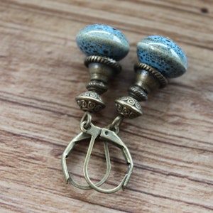 Blue Ceramic Earrings, Dangle Drop Earrings, Rustic Earrings, Earthy Earrings, Blue Jewelry, Gift For women image 5