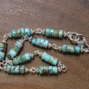 Genuine Turquoise Sterling Silver Bracelet Beaded Turquoise Boho Bracelet Boho Jewelry Bohemian Bracelet Gemstone Stone Bracelet