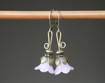 Purple Earrings Flower Earrings Dangle Earrings Drop Earrings Lucite Earrings Small Earrings Gift For women Spring Earrings