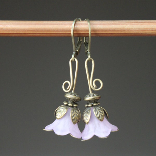 Purple Earrings Flower Earrings Dangle Earrings Drop Earrings Lucite Earrings Small Earrings Gift For women Spring Earrings