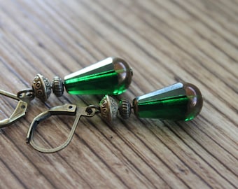 Green Earrings Dangle Drop Earrings Czech Glass Earrings Emerald Teardrop Earrings Gift for women Gift for her