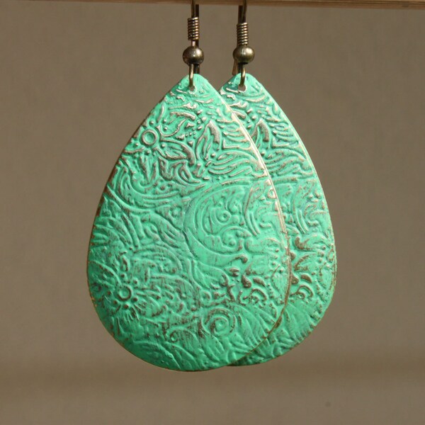 Green Earrings Drop Dangle Patina Earrings Boho Bohemian Earrings Jewelry Earrings Flower Lightweight earrings Gift For Her Gift ideas
